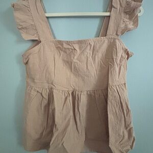 Women's Tan Ruffle Sleeve Top